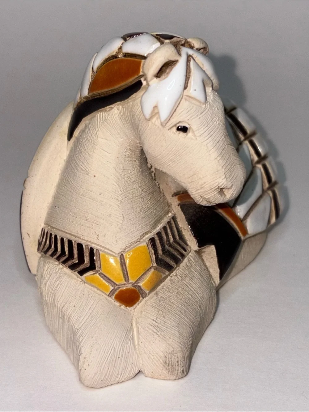 Vintage Artesania Rinconada Pegasus Winged Horse Clay and Tile Figurine Sitting
